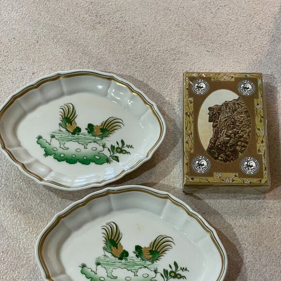 Vintage Richard Ginori Italy Siena Green Scalloped Two Oval Bowls 5" x 3.75" - Picture 3 of 7